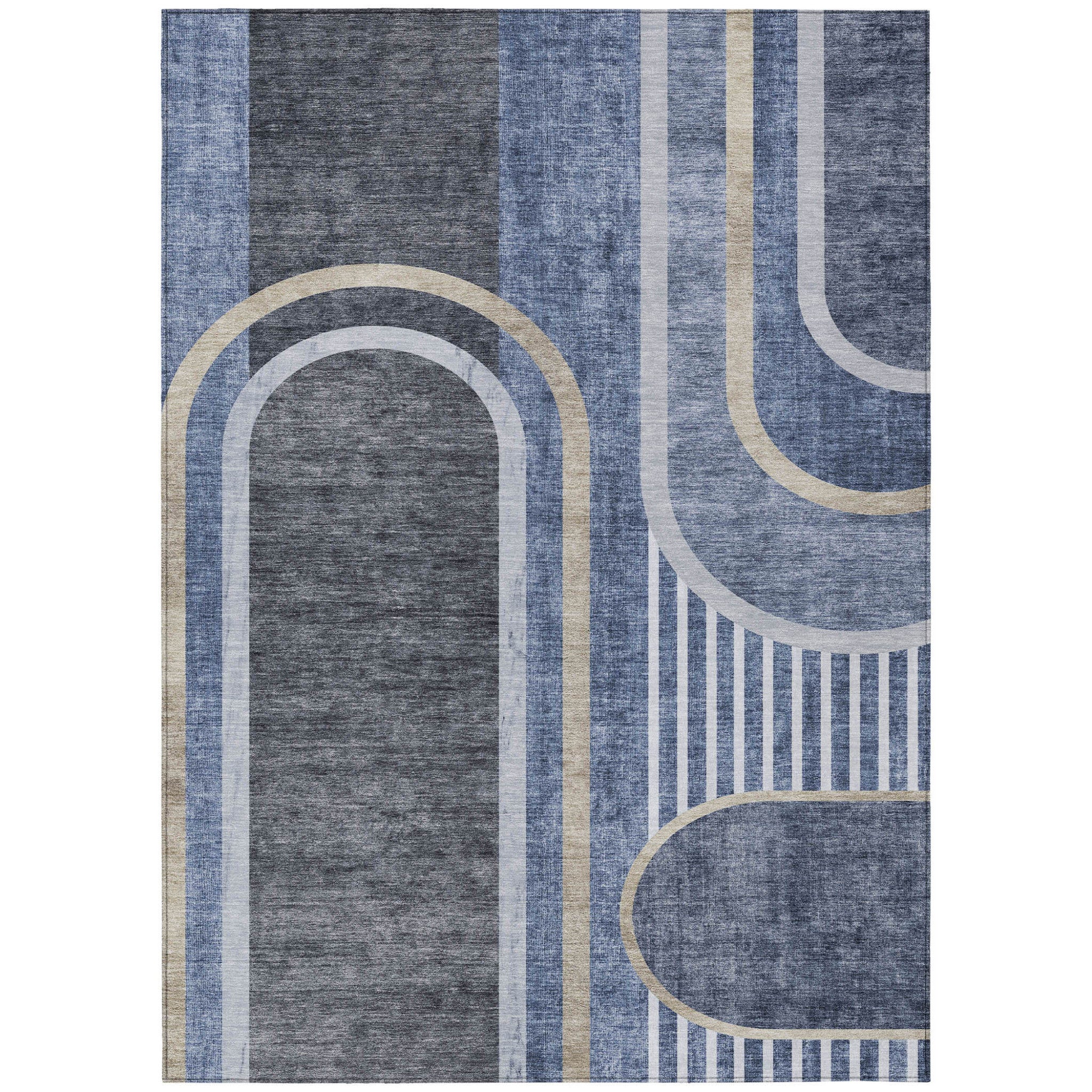 10 X 14 Blue and Black Abstract Washable Non Skid Indoor Outdoor Area Rug