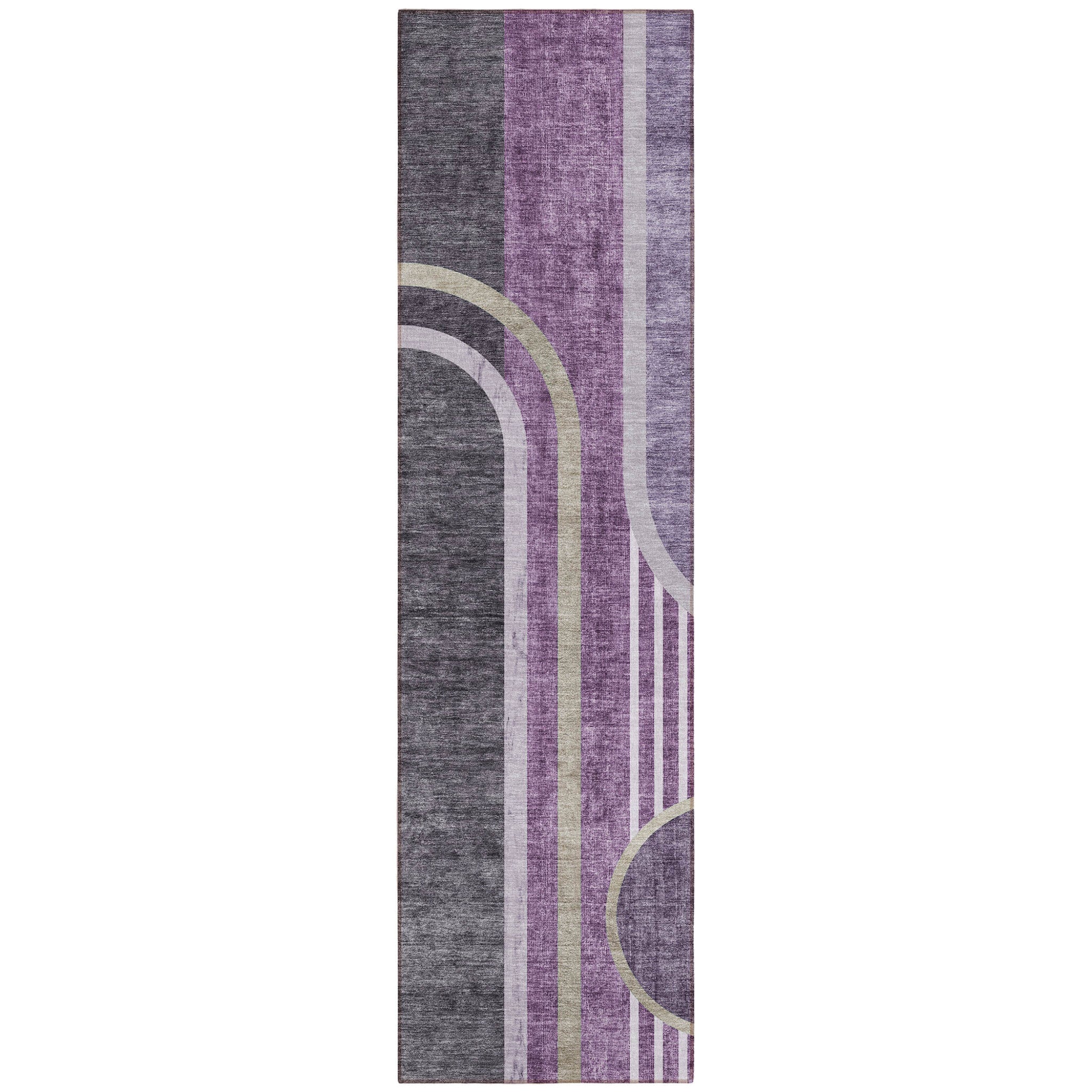 8 Runner Purple and Black Abstract Washable Non Skid Indoor Outdoor Runner Rug