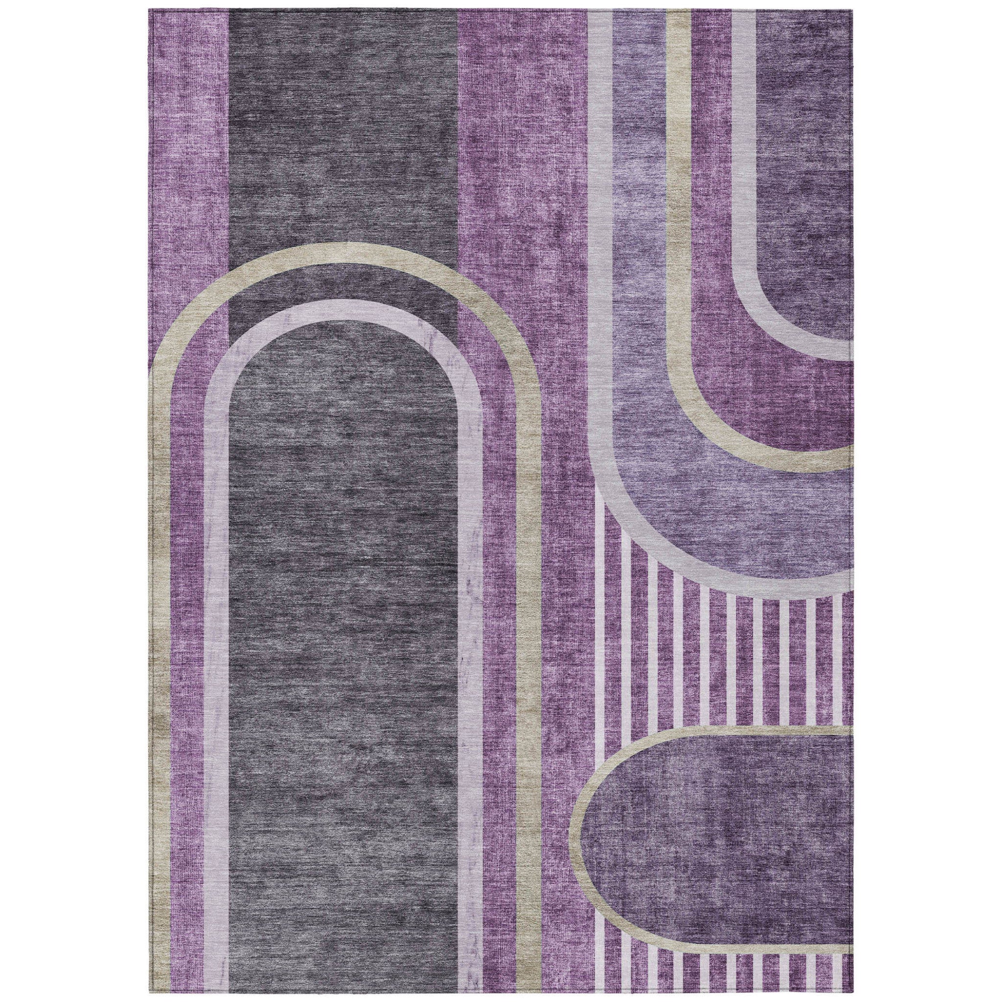 8 X 10 Purple and Black Abstract Washable Non Skid Indoor Outdoor Area Rug