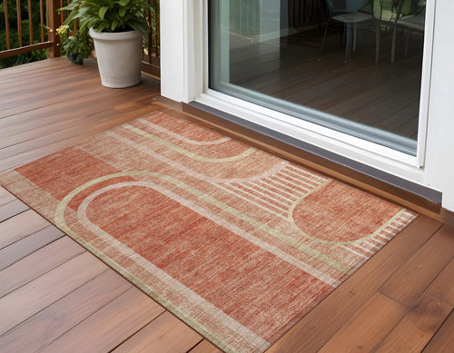 2 X 3 Salmon Abstract Washable Non Skid Indoor Outdoor Area Rug