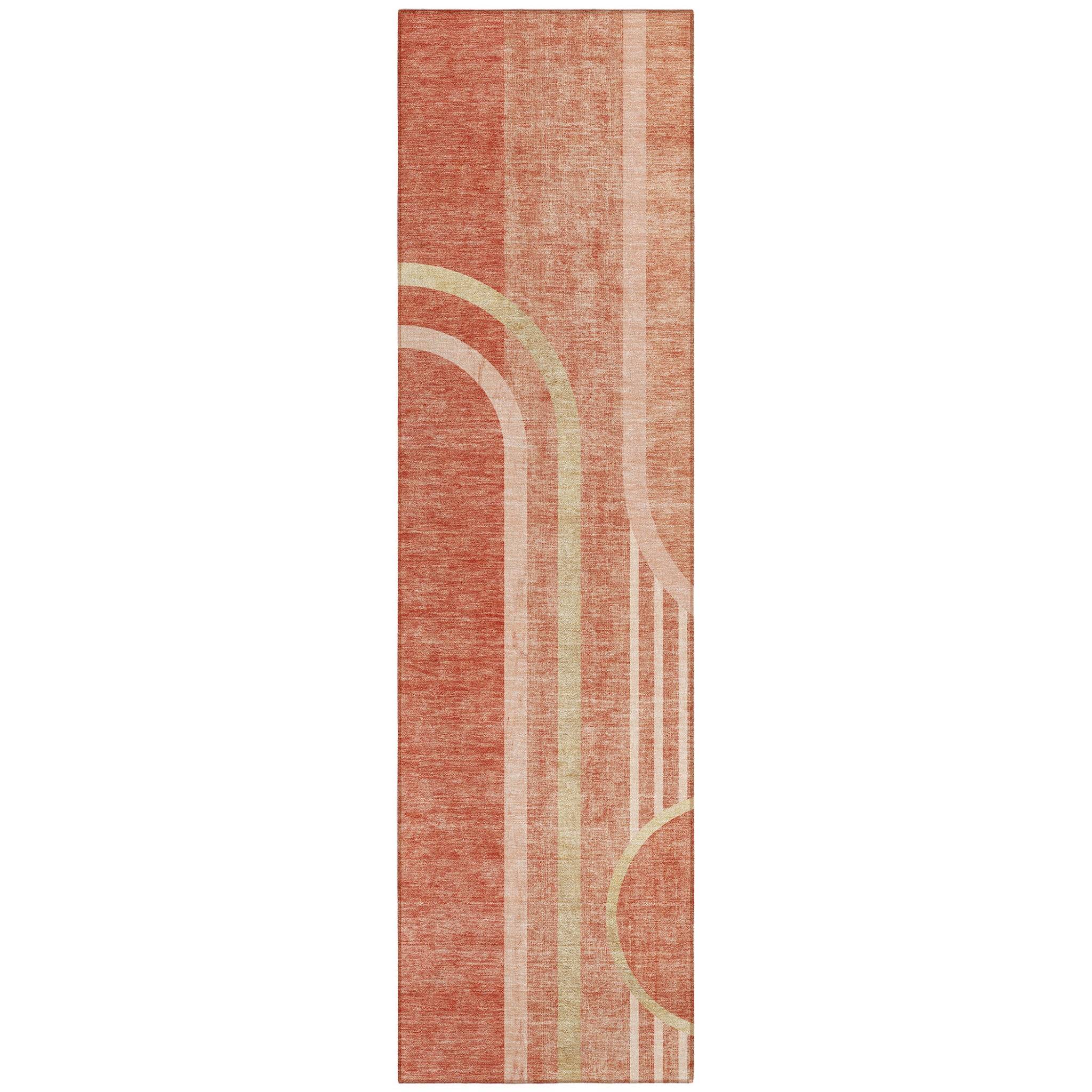 8 Runner Salmon Abstract Washable Non Skid Indoor Outdoor Runner Rug