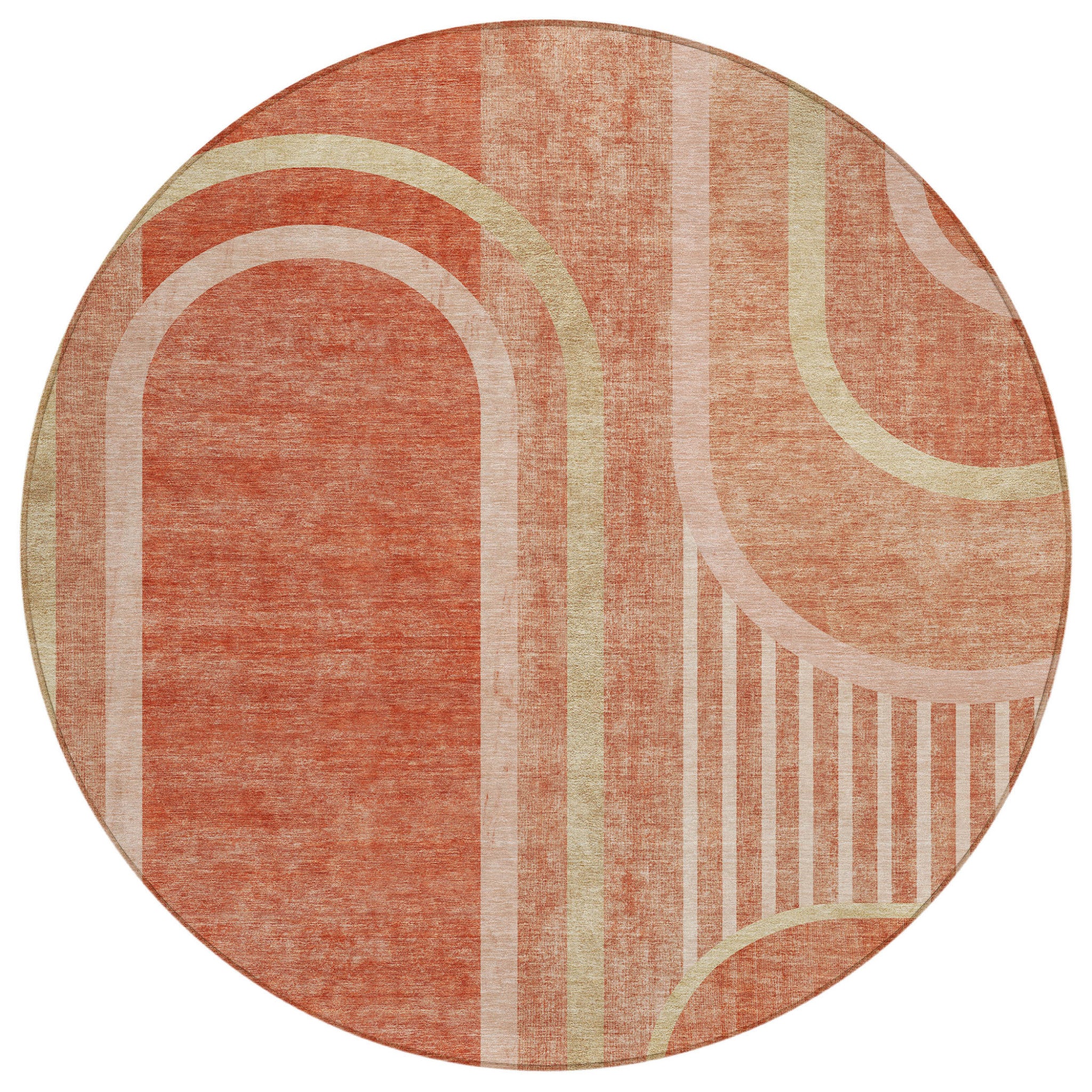 8 Round Salmon Round Abstract Washable Non Skid Indoor Outdoor Area Rug