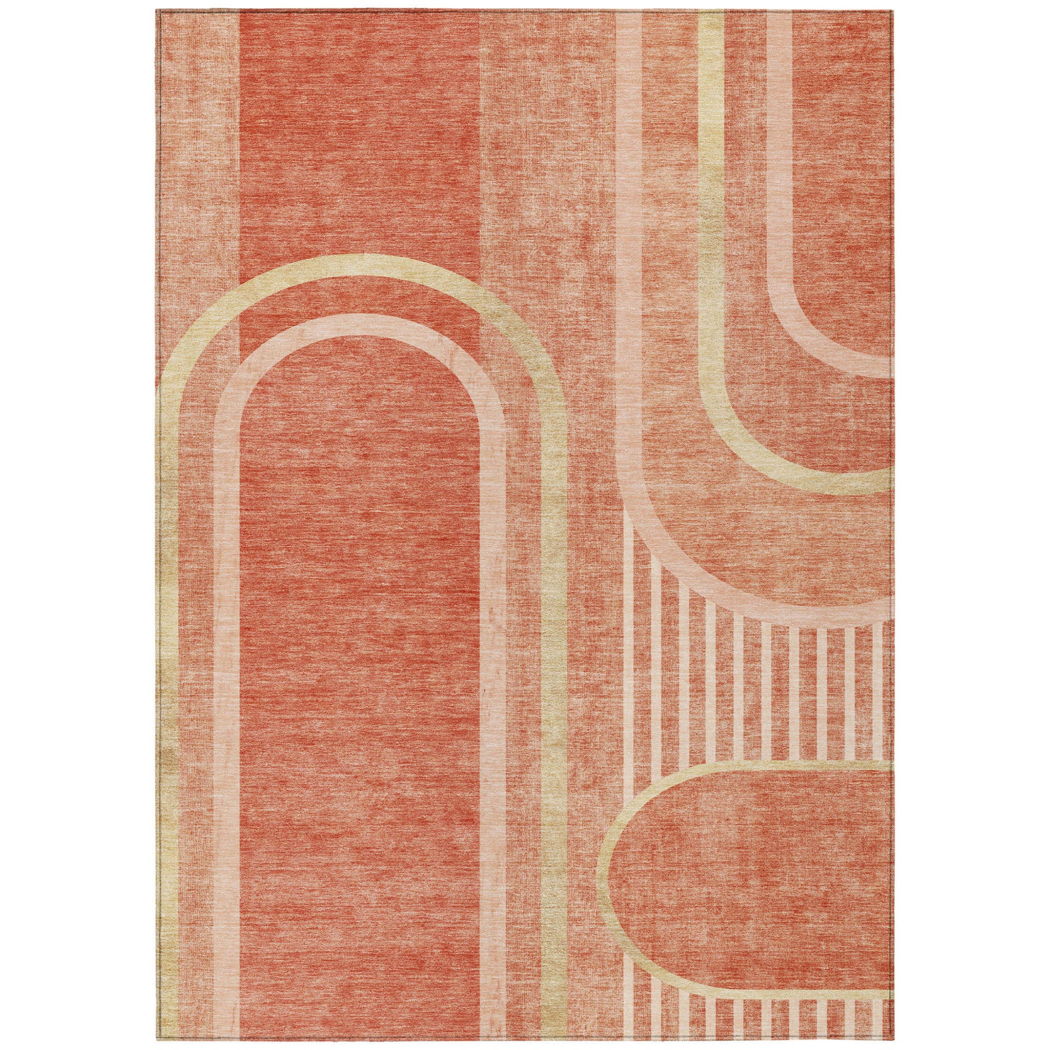 9 X 12 Salmon Abstract Washable Non Skid Indoor Outdoor Area Rug