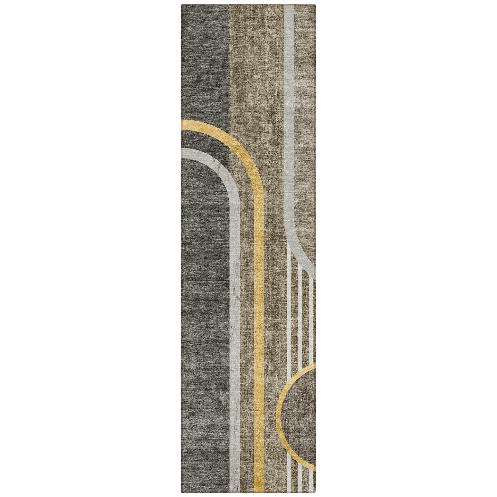 8 Runner Taupe and Gray Abstract Washable Non Skid Indoor Outdoor Runner Rug