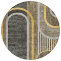 8 Round Taupe and Gray Round Abstract Washable Non Skid Indoor Outdoor Area Rug