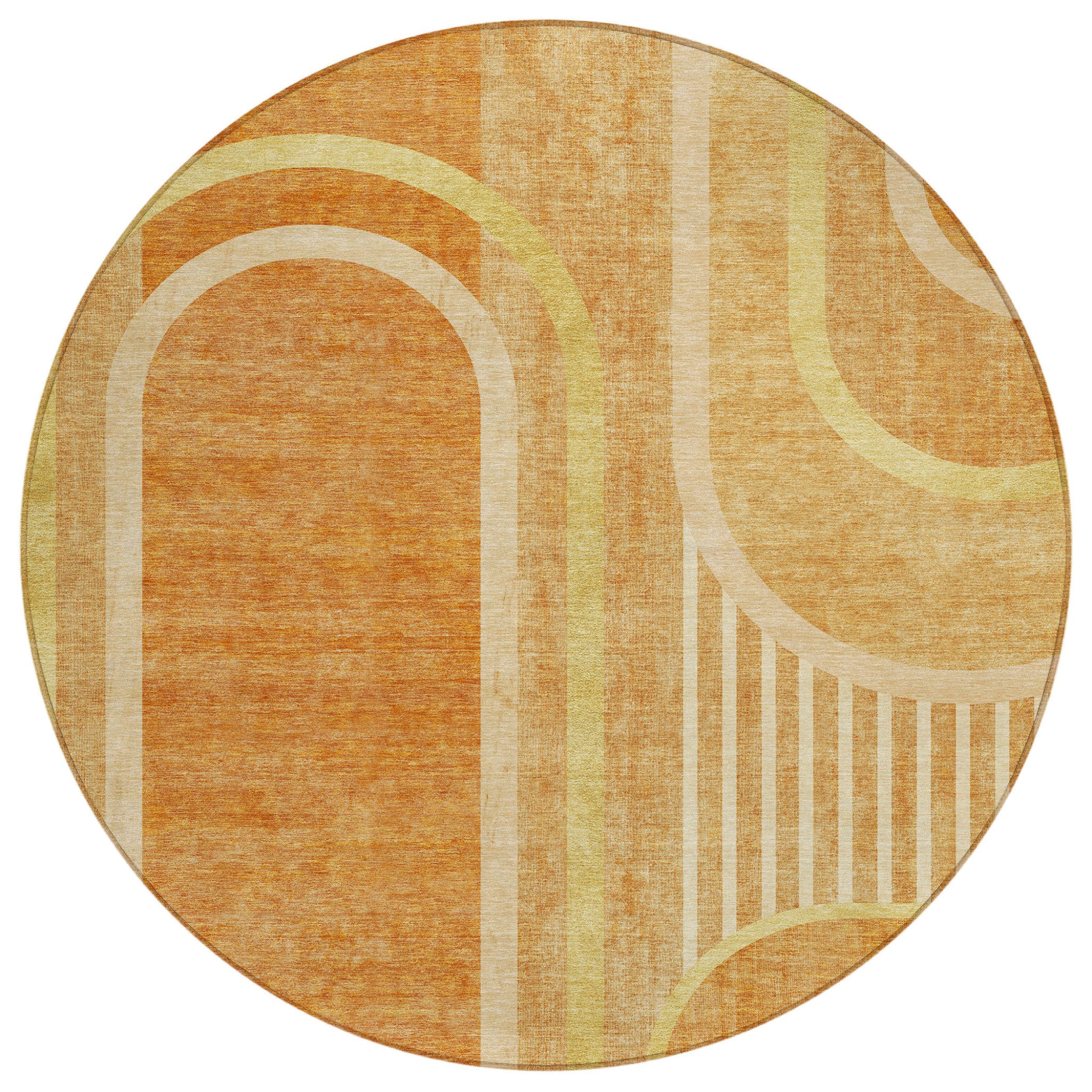 8 Round Terra Cotta Round Abstract Washable Non Skid Indoor Outdoor Area Rug
