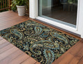 3 X 5 Black and Gold Paisley Washable Non Skid Indoor Outdoor Area Rug