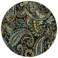 8 Round Black and Gold Round Paisley Washable Non Skid Indoor Outdoor Area Rug