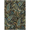 9 X 12 Black and Gold Paisley Washable Non Skid Indoor Outdoor Area Rug