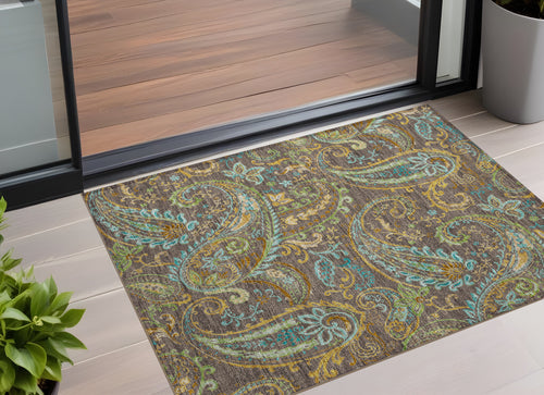 2 X 3 Chocolate Paisley Washable Non Skid Indoor Outdoor Area Rug