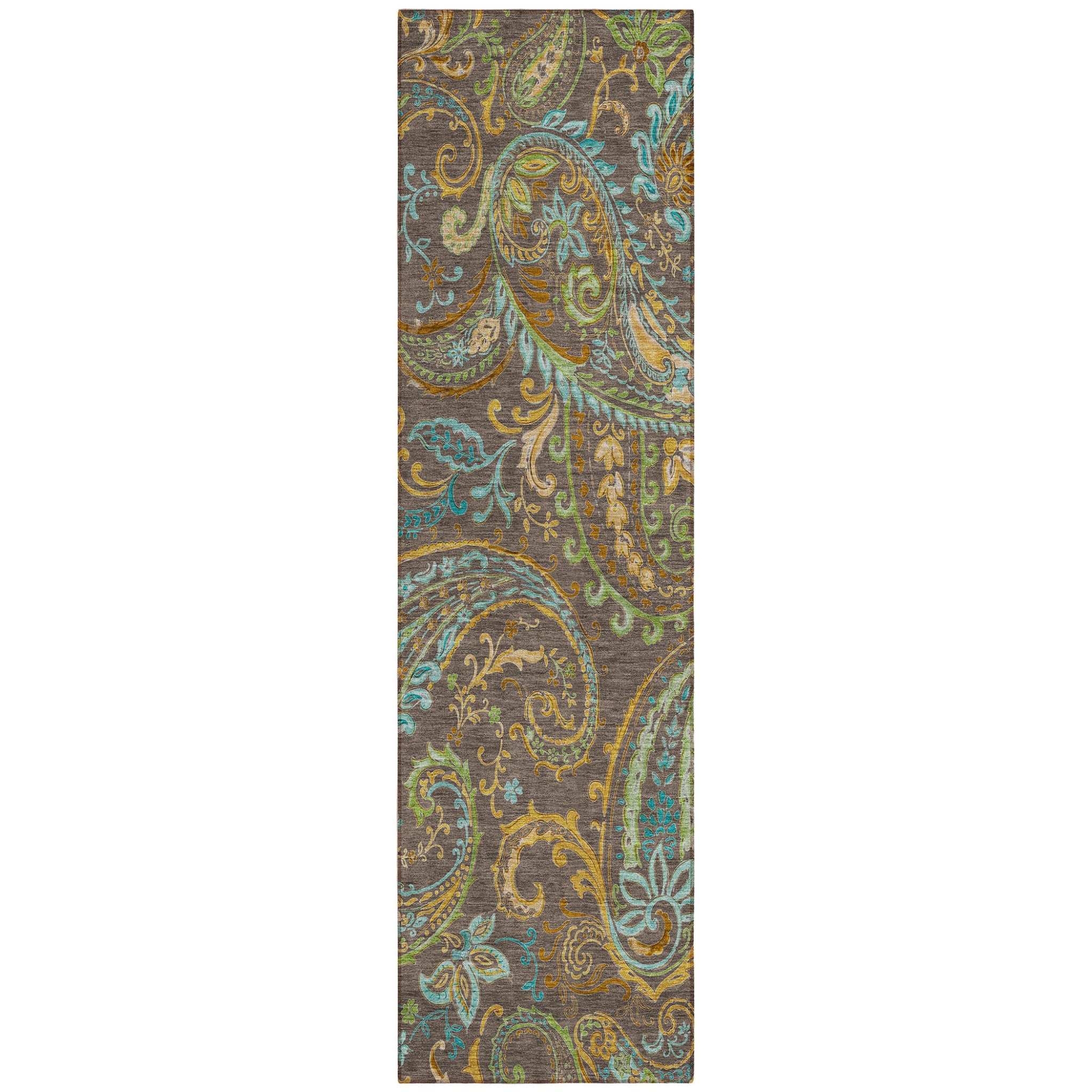 8 Runner Chocolate Paisley Washable Non Skid Indoor Outdoor Runner Rug