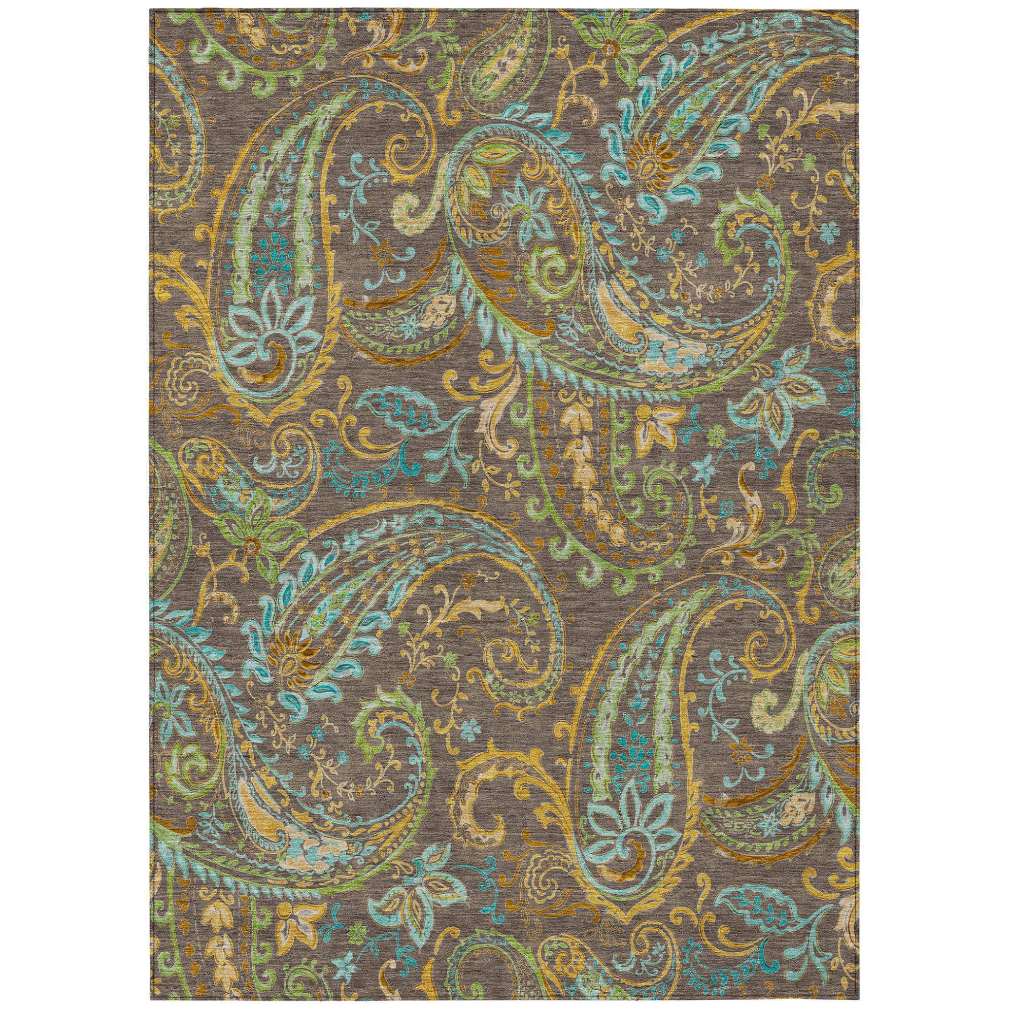 10 X 14 Chocolate Paisley Washable Non Skid Indoor Outdoor Area Rug