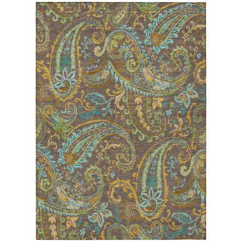 10 X 14 Chocolate Paisley Washable Non Skid Indoor Outdoor Area Rug