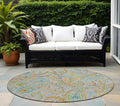 8 Round Gray and Gold Round Paisley Washable Non Skid Indoor Outdoor Area Rug