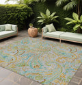 8 X 10 Gray and Gold Paisley Washable Non Skid Indoor Outdoor Area Rug
