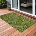 2 X 3 Green Paisley Washable Non Skid Indoor Outdoor Area Rug