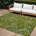 9 X 12 Green Paisley Washable Non Skid Indoor Outdoor Area Rug