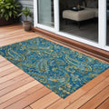 2 X 3 Navy Blue Paisley Washable Non Skid Indoor Outdoor Area Rug