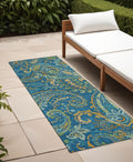 8 Runner Navy Blue Paisley Washable Non Skid Indoor Outdoor Runner Rug