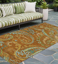 8 Runner Orange Paisley Washable Non Skid Indoor Outdoor Runner Rug