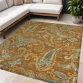5 X 8 Orange Paisley Washable Non Skid Indoor Outdoor Area Rug