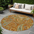 8 Round Orange Round Paisley Washable Non Skid Indoor Outdoor Area Rug