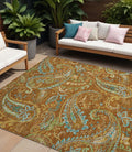 10 X 14 Orange Paisley Washable Non Skid Indoor Outdoor Area Rug