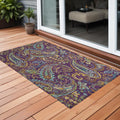 2 X 3 Purple Paisley Washable Non Skid Indoor Outdoor Area Rug