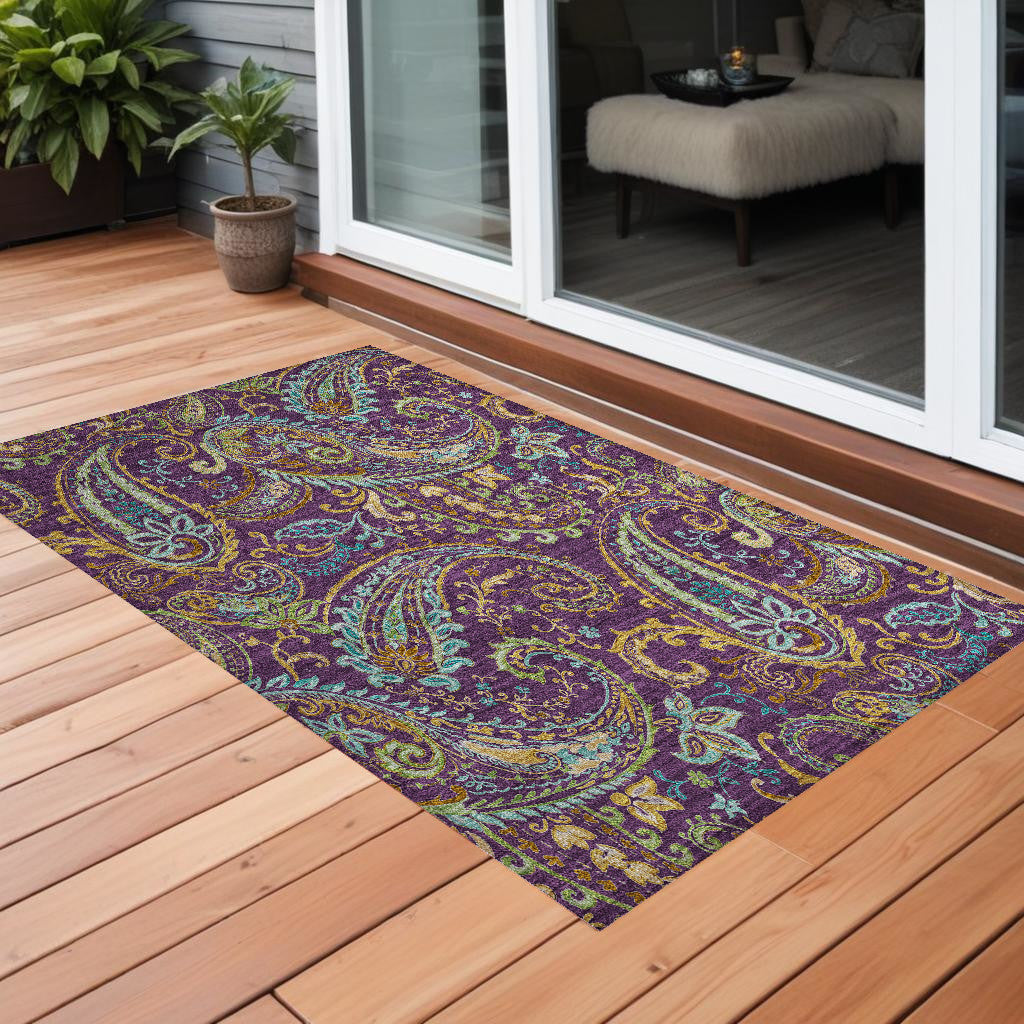 2 X 3 Purple Paisley Washable Non Skid Indoor Outdoor Area Rug