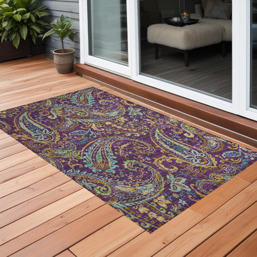2 X 3 Purple Paisley Washable Non Skid Indoor Outdoor Area Rug