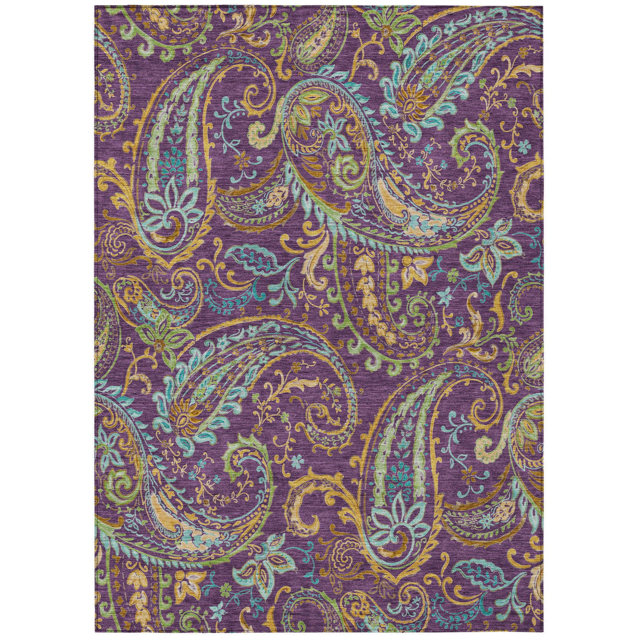 10 X 14 Purple Paisley Washable Non Skid Indoor Outdoor Area Rug