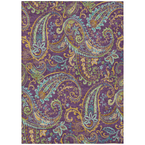 10 X 14 Purple Paisley Washable Non Skid Indoor Outdoor Area Rug