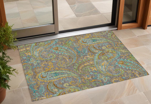 2 X 3 Taupe Paisley Washable Non Skid Indoor Outdoor Area Rug