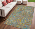 5 X 8 Taupe Paisley Washable Non Skid Indoor Outdoor Area Rug