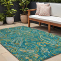 9 X 12 Teal Paisley Washable Non Skid Indoor Outdoor Area Rug