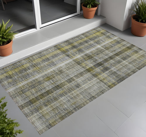 2 X 3 Gray Plaid Washable Non Skid Indoor Outdoor Area Rug