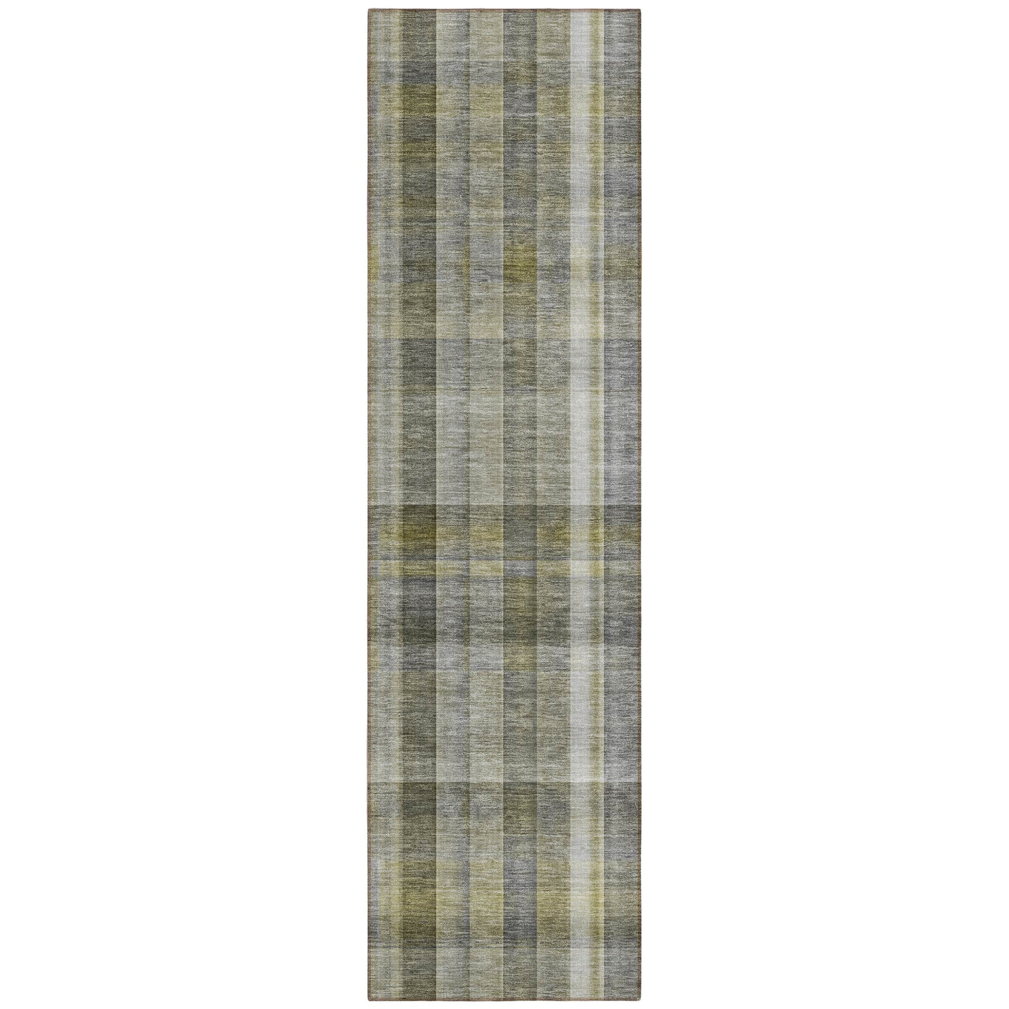 8 Runner Gray Plaid Washable Non Skid Indoor Outdoor Runner Rug