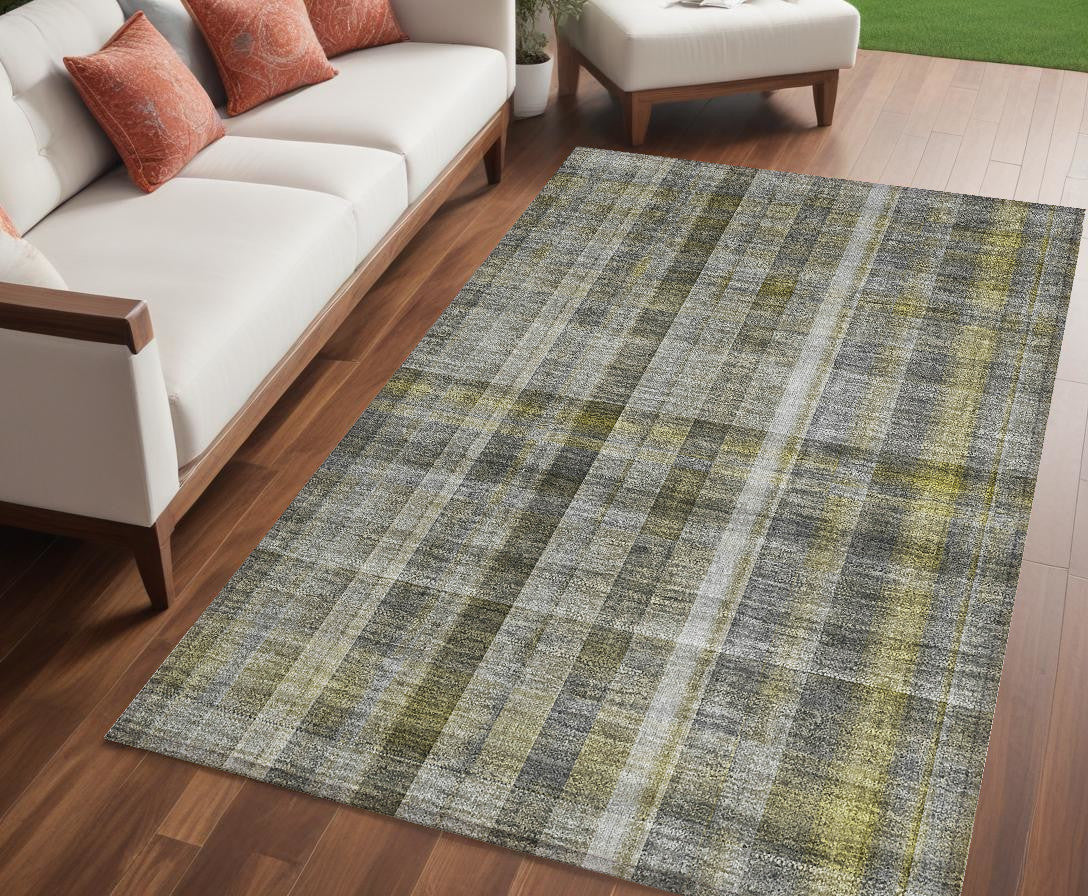 5 X 8 Gray Plaid Washable Non Skid Indoor Outdoor Area Rug