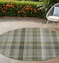 8 Round Gray Round Plaid Washable Non Skid Indoor Outdoor Area Rug