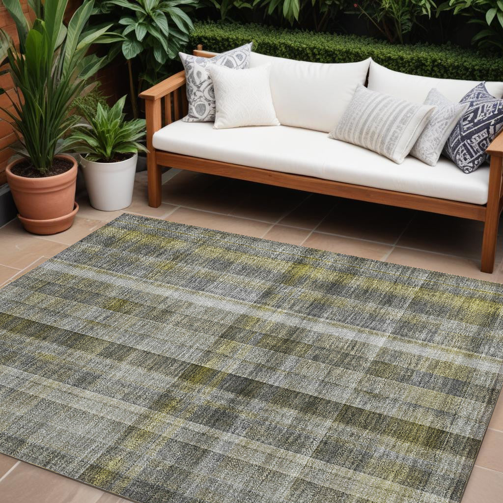 10 X 14 Gray Plaid Washable Non Skid Indoor Outdoor Area Rug