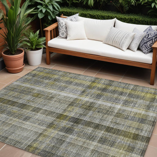 10 X 14 Gray Plaid Washable Non Skid Indoor Outdoor Area Rug