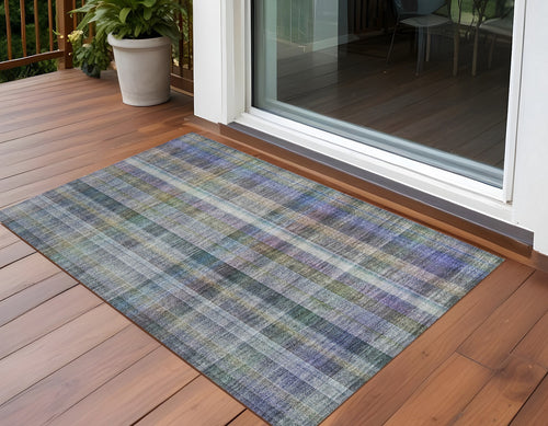 2 X 3 Green Plaid Washable Non Skid Indoor Outdoor Area Rug