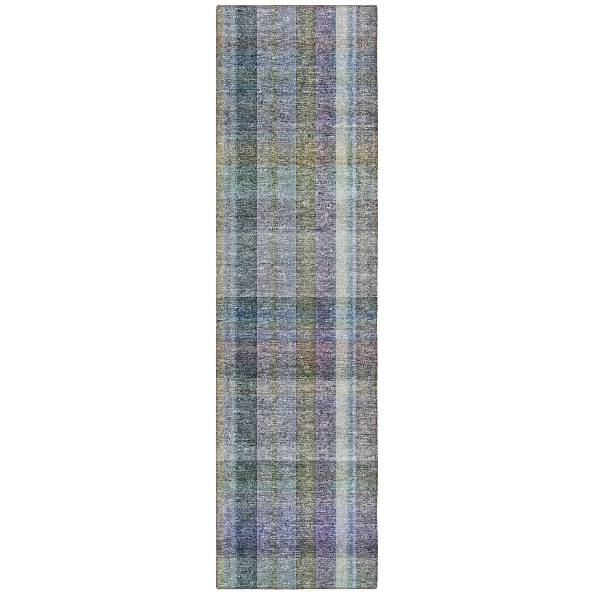 8 Runner Green Plaid Washable Non Skid Indoor Outdoor Runner Rug