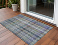 3 X 5 Green Plaid Washable Non Skid Indoor Outdoor Area Rug