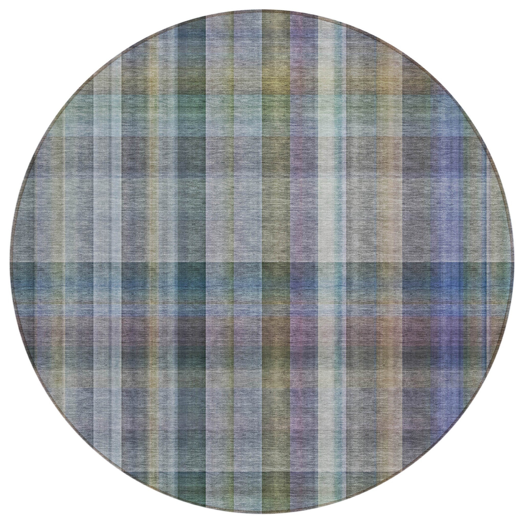 8 Round Green Round Plaid Washable Non Skid Indoor Outdoor Area Rug