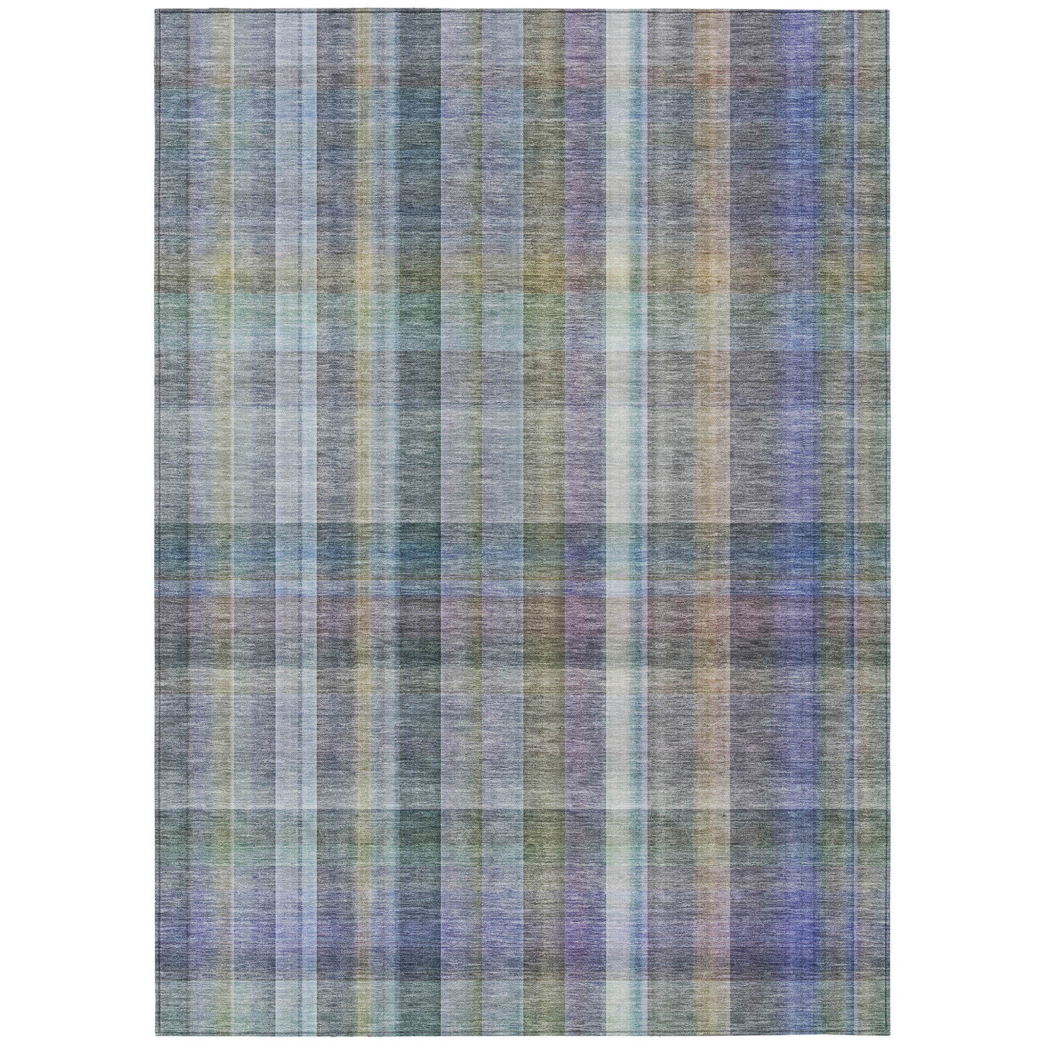 8 X 10 Green Plaid Washable Non Skid Indoor Outdoor Area Rug