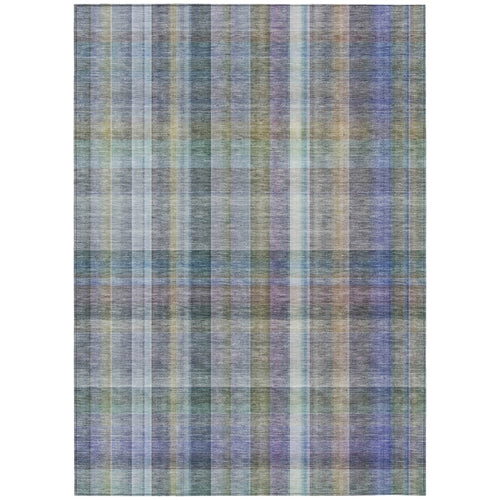 10 X 14 Green Plaid Washable Non Skid Indoor Outdoor Area Rug
