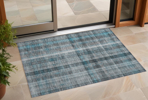 2 X 3 Teal Plaid Washable Non Skid Indoor Outdoor Area Rug