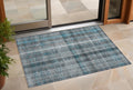 3 X 5 Teal Plaid Washable Non Skid Indoor Outdoor Area Rug