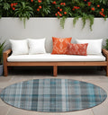 8 Round Teal Round Plaid Washable Non Skid Indoor Outdoor Area Rug